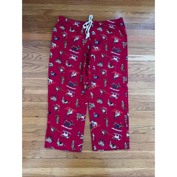 Old Navy Other - Old Navy Flannel Pajama Bottoms Christmas Dog Skiing Red Plus Size 2X Cotton